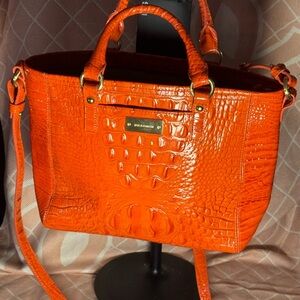 Brahmin Vibrant Orange Croc-Embossed Satchel